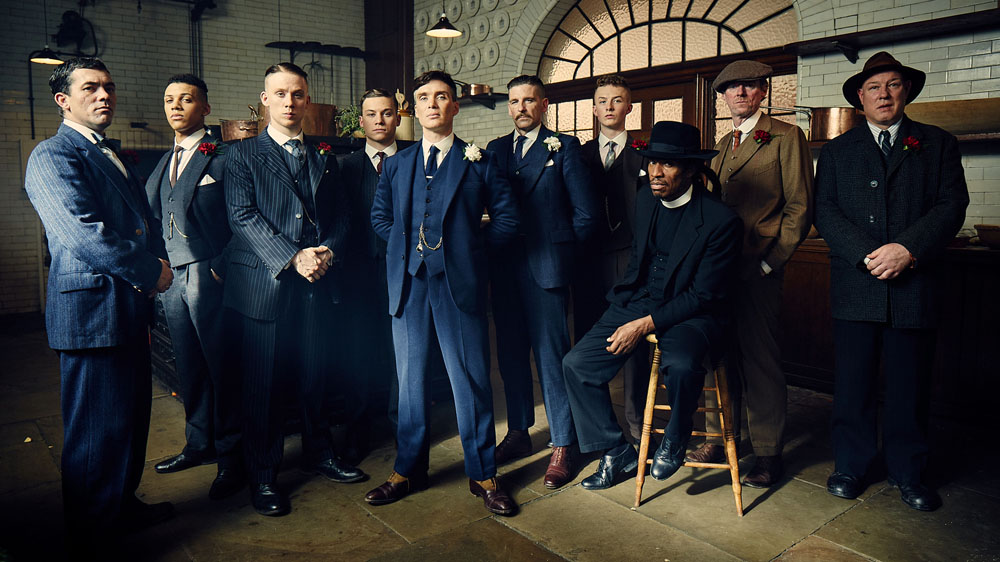 WARNING: Embargoed for publication until 00:00:01 on 26/04/2016 - Programme Name: Peaky Blinders 3 - TX: n/a - Episode: Peaky Blinders III Ep1 (No. 1) - Picture Shows: Johnny Doggs (Packy Lee), Isiah (Jordan Bolger), John Shelby (Joe Cole), Michael Gray (Finn Cole), Thomas Shelby (Cillian Murphy), Arthur Shelby (Paul Anderson), Finn Shelby (Harry Kirton), Jeremiah Jesus (Benjamin Zephaniah), Charlie Strong (Ned Dennehy), Curly (Ian Peck) - (C) Caryn Mandabach Productions Ltd & Tiger Aspect Productions Ltd 2016 - Photographer: Robert Viglasky