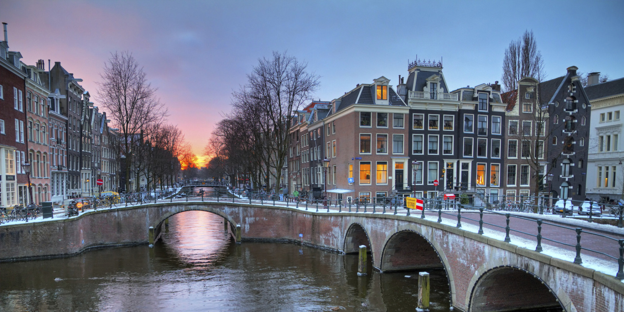Sunrise canal winter Amsterdam