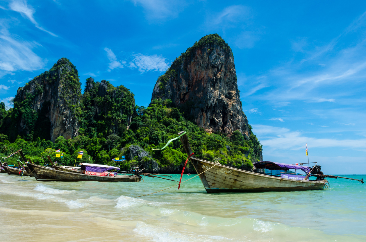 Long tail boats in Railay Bay