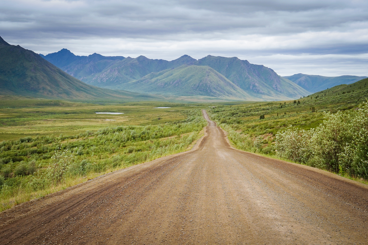 The empty Dempster Highway in the Yukon.