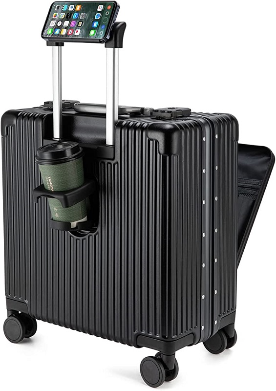 Deze koffer beschikt over een smartphone houder, usb-poort, bekerhouder en meer handige snufjes 