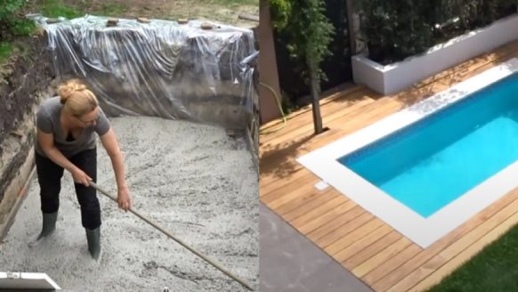Amsterdamse vrouw bouwt zelf een zwembad in haar eigen achtertuin