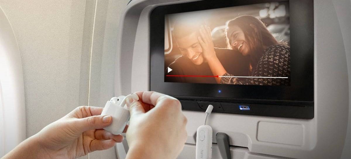 Met de AirFly Pro kun jij jouw oordopjes koppelen aan vliegtuigschermpjes
