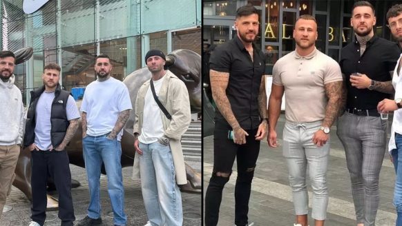 Twee foto’s van vriendengroep laten zien hoe de mode is veranderd in 4 jaar tijd
