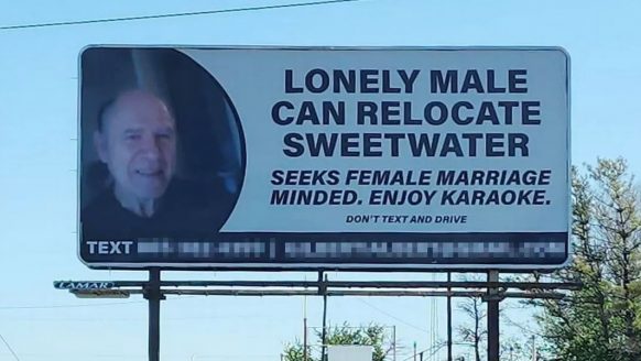 Man betaalt € 370,- per week voor een billboard: “Ik wil de liefde vinden”