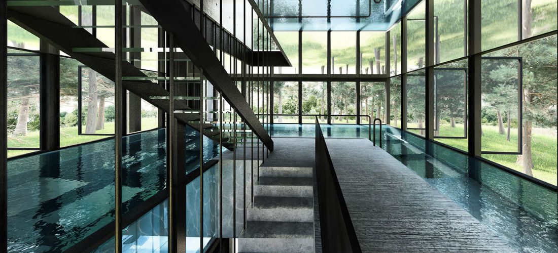 Droomwoning: minimalistische villa met zwembad op de eerste verdieping