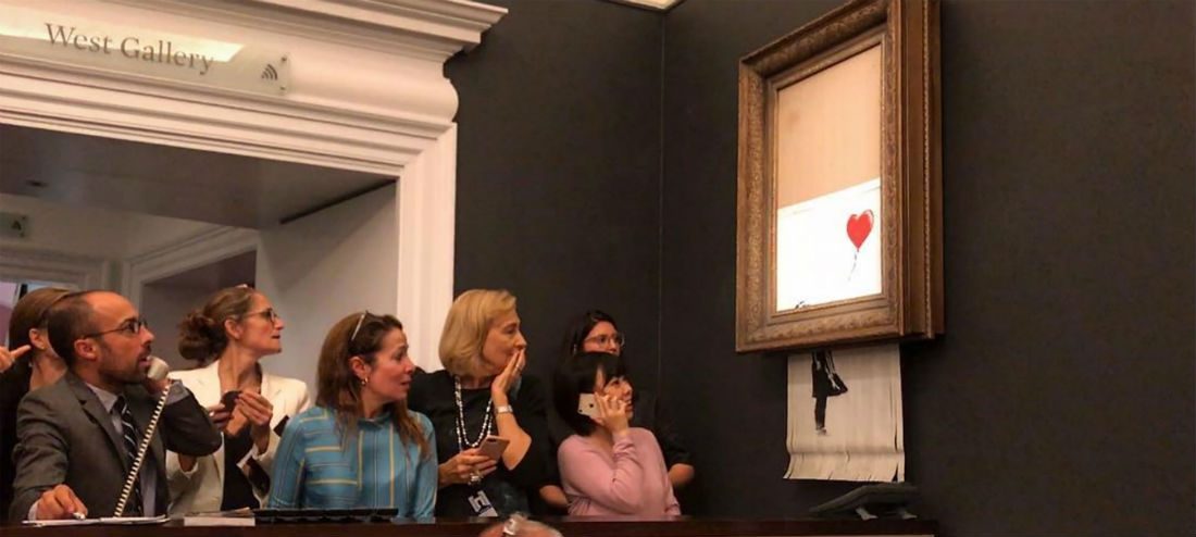 Dit Banksy-schilderij vernietigde zichzelf nadat ‘ie voor ruim 1 miljoen geveild is